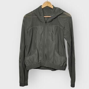 Lululemon Mesh Hooded Jacket XS Olive Green Open Knit Lightweight Sporty Layer